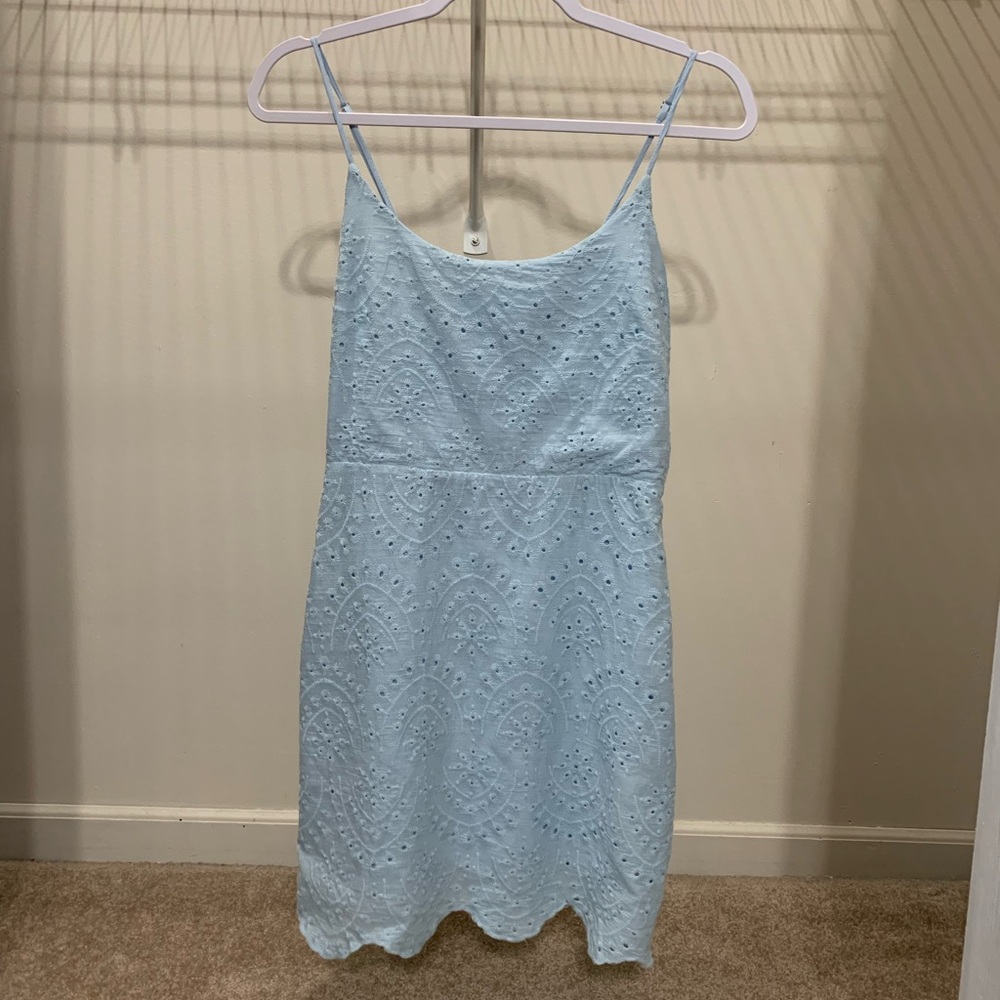 Lulu's Modern Romantic Light Blue Eyelet Lace Mini Dress in Light Blue